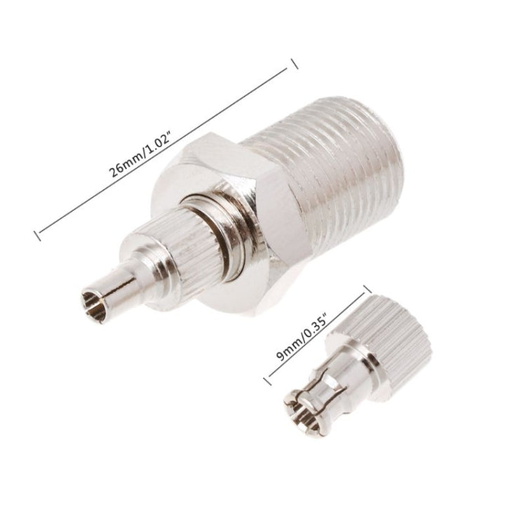 F Female to CRC9 / TS9 RF Male Coaxial Plug Nickel Plated Connector Adapter F Female to CRC9 / TS9 RF Male Coaxial Plug Nickel Plated Connector Adapter